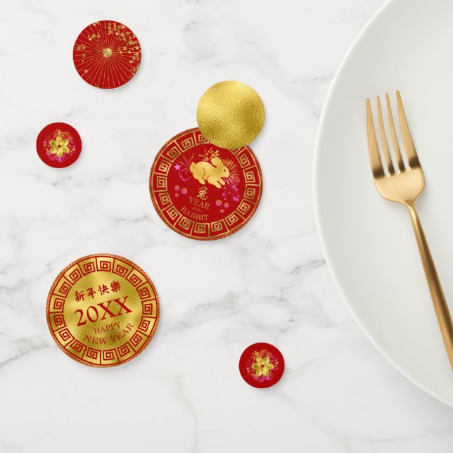 Confettis Chinois Nouvel An Rabbit Rouge/Or ID542 (Groupe)
