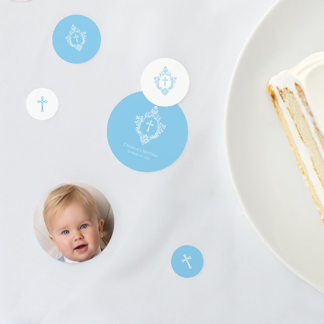 Confettis Christening Baby Blue Boy Photo and Crest Baptism (Créateur téléchargé)