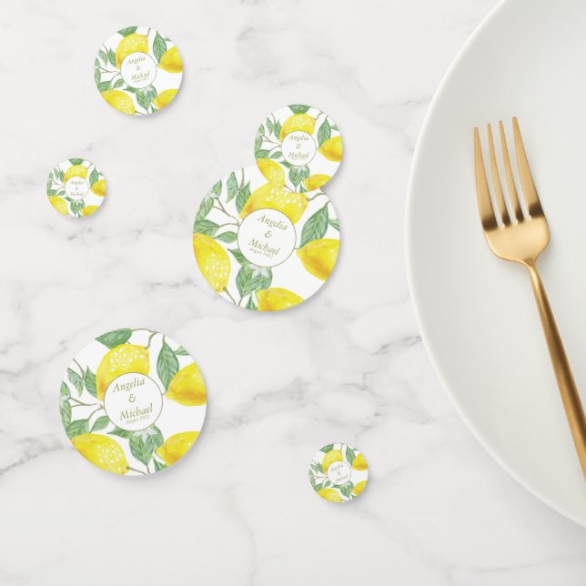 Confettis Citrons jaunes modernes Vert Feuille Mariage (Groupe)