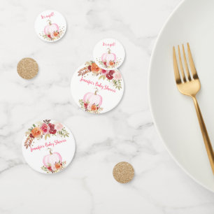 Confettis Citrouille automne Floral rose & Baby shower or