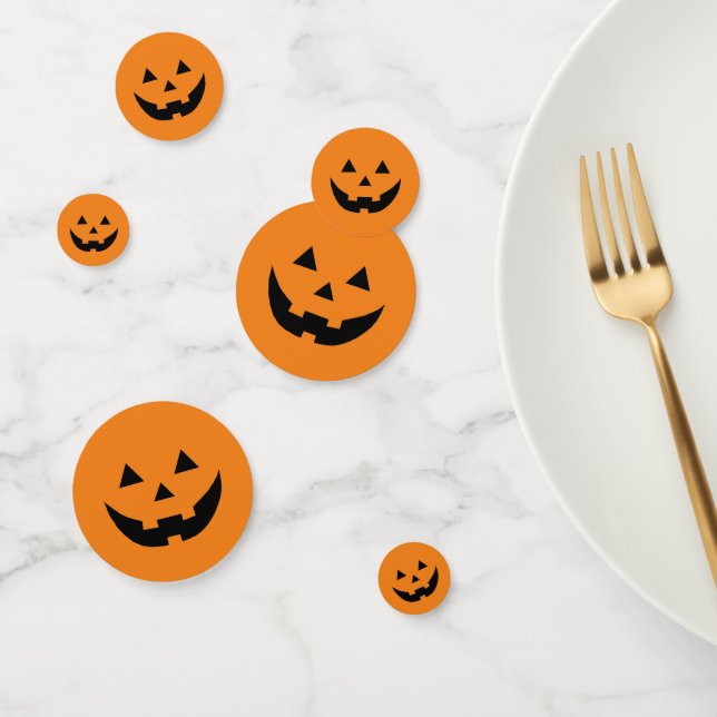 Confettis Citrouille orange Jack-o'-lantern face Halloween (Groupe)