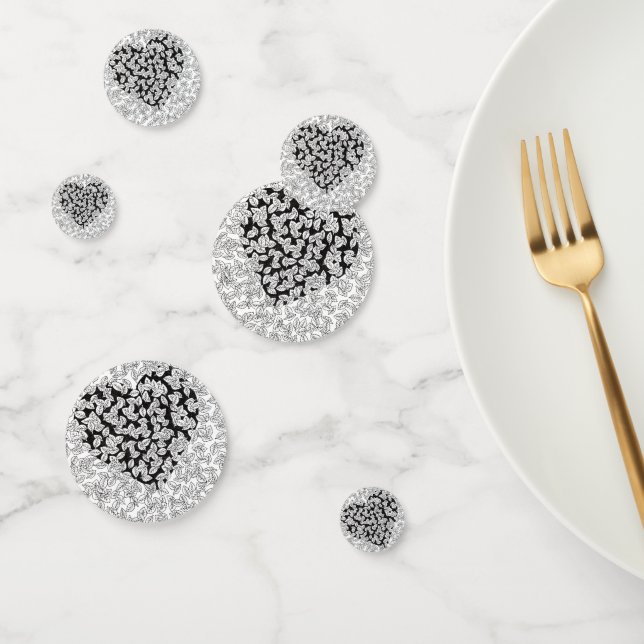 Confettis Cœur Noir Abstrait Feuilles Doodle Mariage Table C (Groupe)