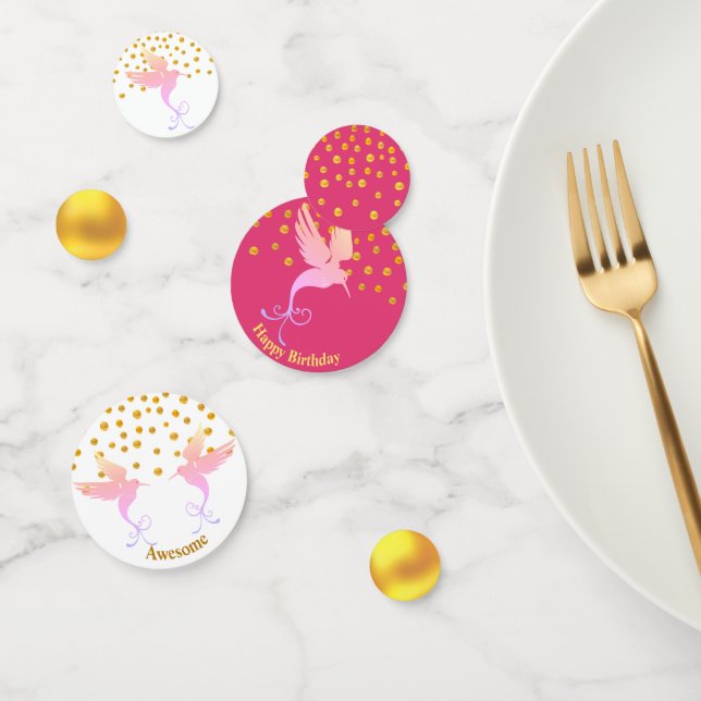 Confettis Colibri d'anniversaire en rose et blanc (Groupe)