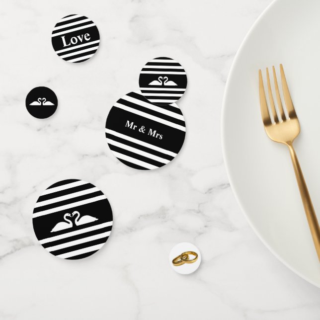 Confettis Couple de cygne sur mariage rayé noir & blanc (Groupe)