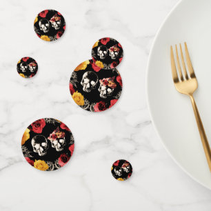 Confettis Crâne de squelette rouge jaune automne floral mari