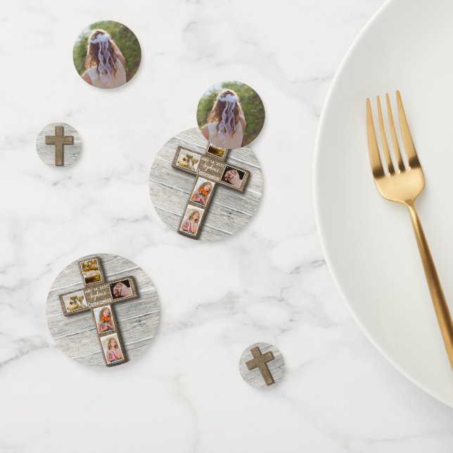 Confettis Croix Rustique Bois Première Sainte Communion Phot (Groupe)