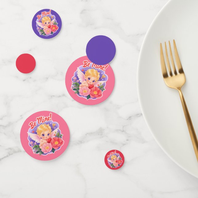 Confettis Cute Valentine's Day Cupid with "Be Mine" (Groupe)