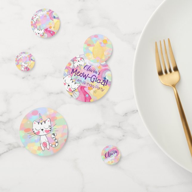 Confettis d'anniversaire de licorne féline magique (Groupe)