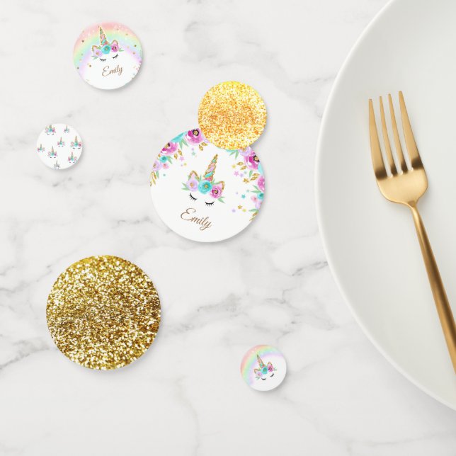 Confettis de licorne florale avec arc-en-ciel et p (Groupe)