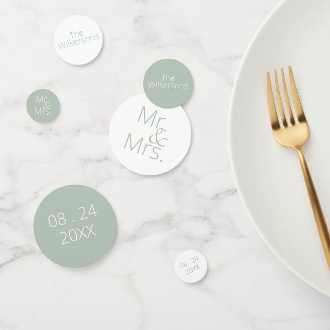 Confettis de mariage Vert Sauge M. & Mme (Groupe)