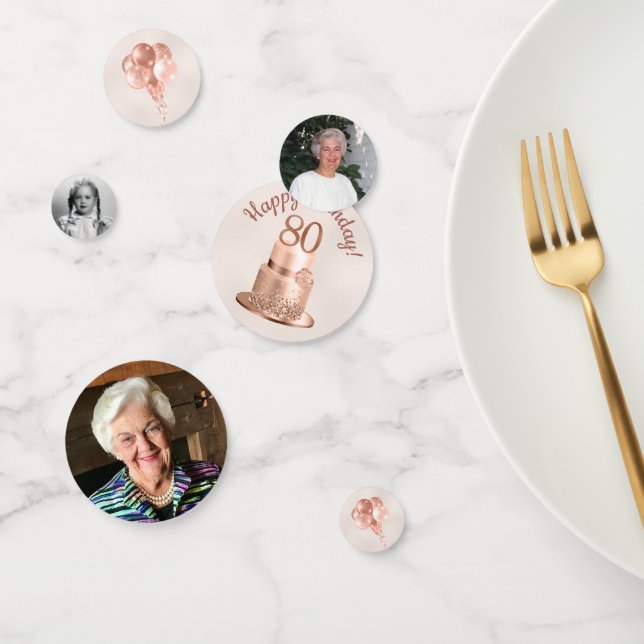 Confettis de photo de gâteau rose gold pour 80e an (Groupe)
