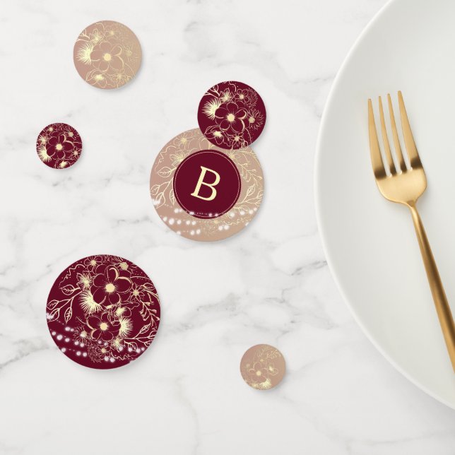 Confettis de table de mariage floraux or Bourgogne (Groupe)
