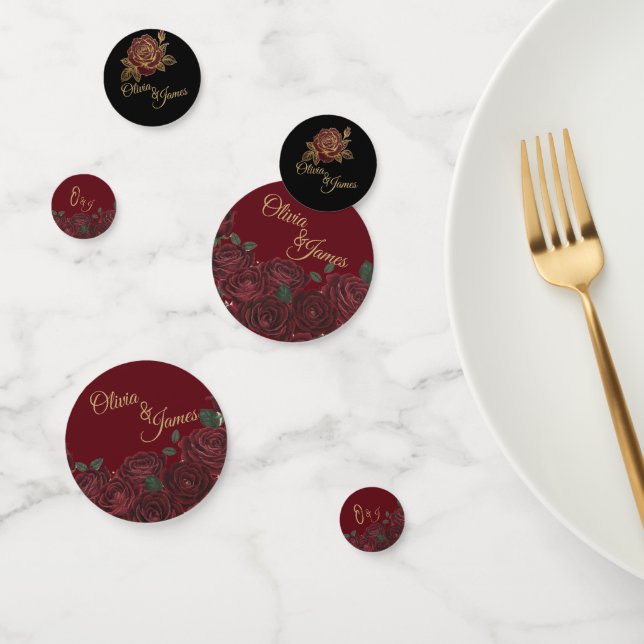 Confettis de table de mariage rose bordeaux feuill (Groupe)
