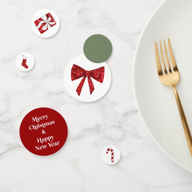 Confettis de table pour fête de Noël avec nœud rou (Groupe)