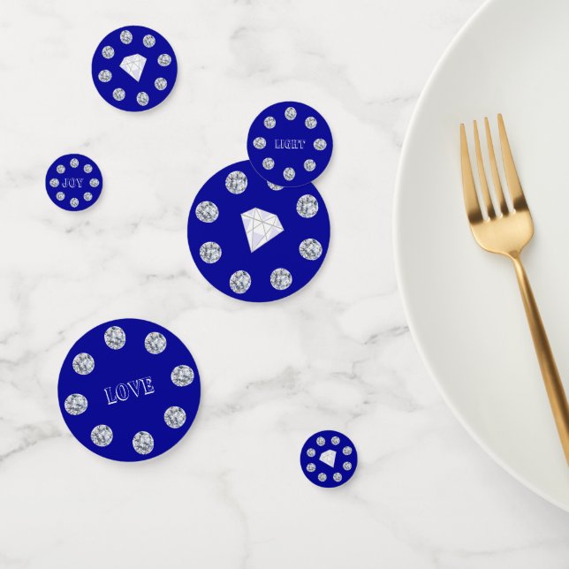 Confettis Diamants Chic sur Table Bleu Royal (Groupe)