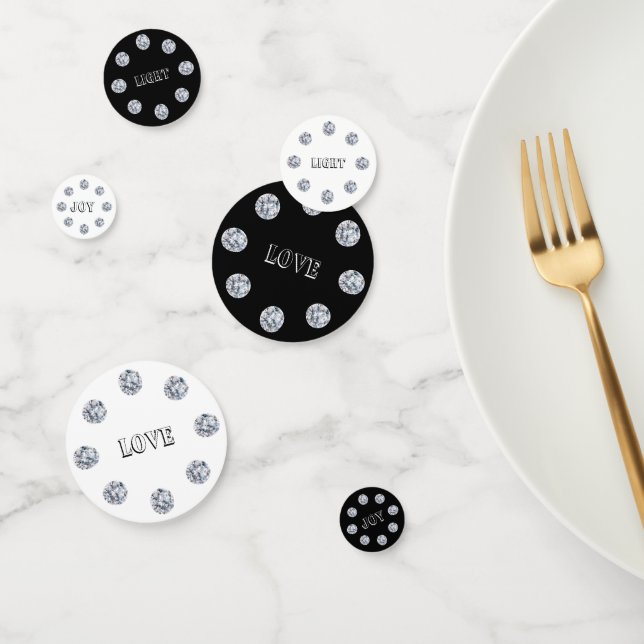 Confettis Diamants élégants sur table noir et blanc (Groupe)