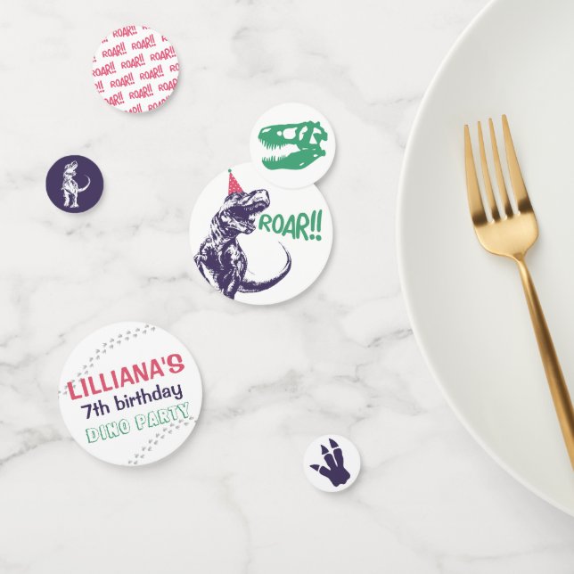 Confettis Dinosaur T-Rex dans Casquette de fête rose et viol (Groupe)