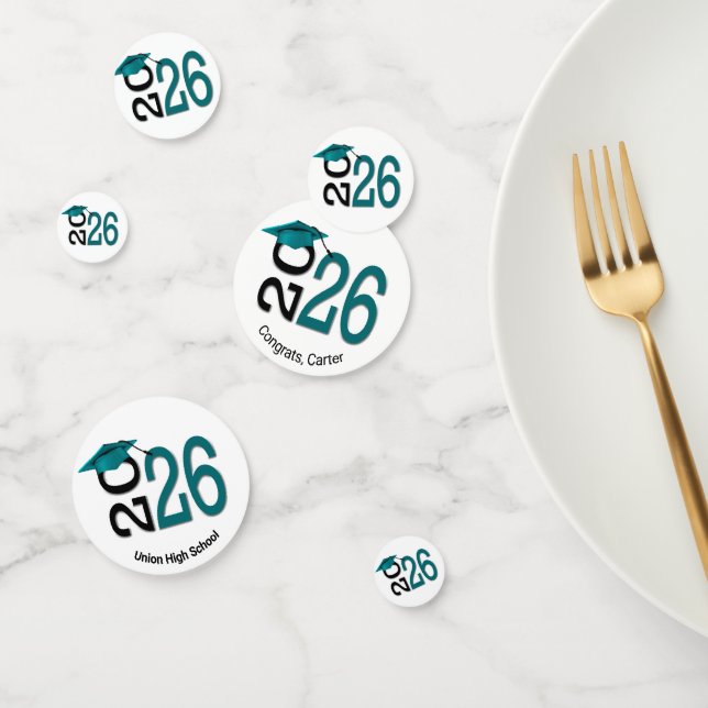 Confettis Diplôme 2026 sarcelle et noir (Groupe)