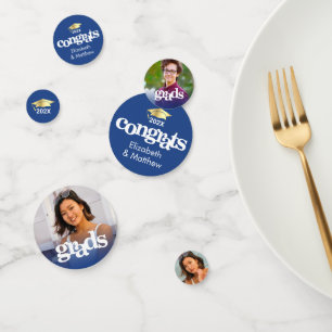 Confettis Diplômé Bleu 3 Photo Typographie Gras 2 Noms