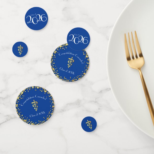 Confettis Diplôme de Vétérinaire Bleu Or (Groupe)
