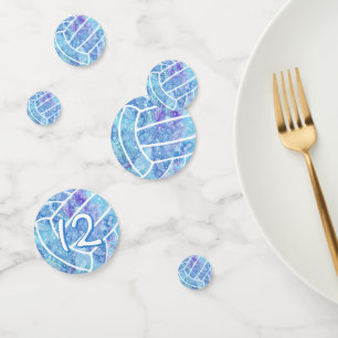 Confettis Doodle fleurs plumes paislies bleu volleyball