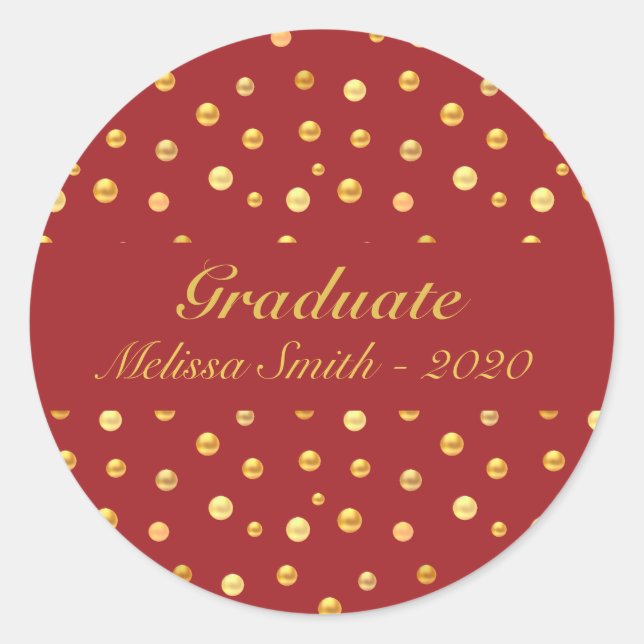 Confettis dorés sur autocollant de graduation roug (Devant)