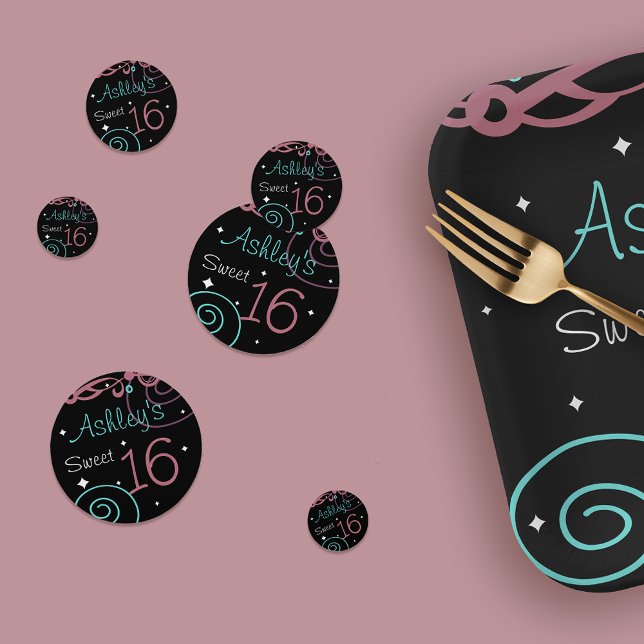 Confettis Douceur noire personnalisée 16 Anniversaire (Créateur téléchargé)