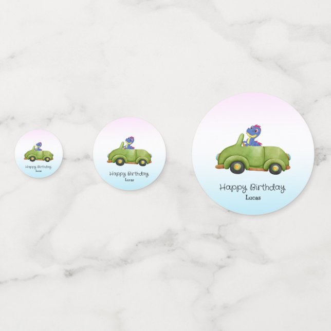 Confettis Drôle dinosaure antique voiture d'anniversaire Éco (Devant)