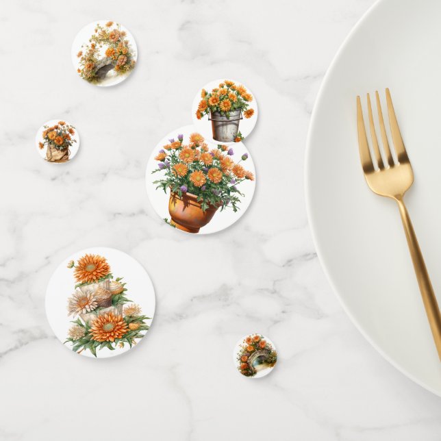 CONFETTIS EFFONDRE LES FLEURS D'ASTER ORANGE EN SCÈNES (Groupe)