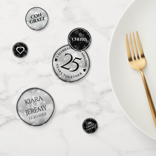 Confettis Élégant 25e anniversaire de Mariage d'argent (Groupe)