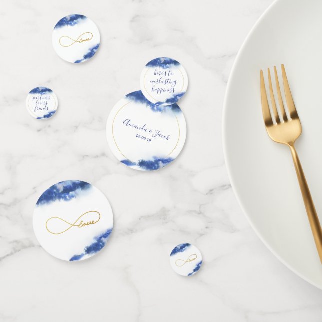 Confettis Elégant bleu Ombre Marbre Or Love Infinity (Groupe)