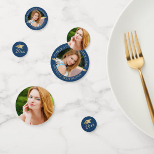 Confettis Elégant Graduation Blue Gold Photo personnalisée