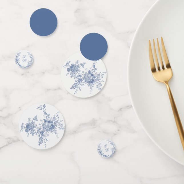 Confettis Élégant Jouy Vintage bleu Floral (Groupe)