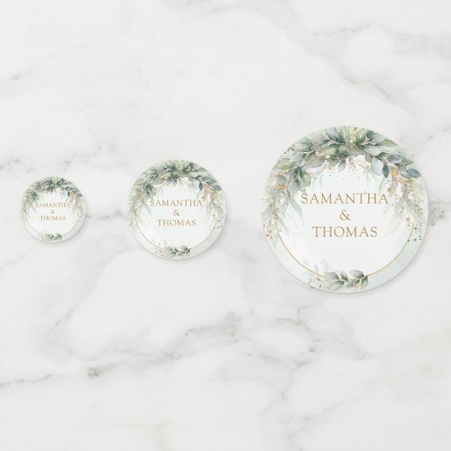 Confettis Élégant mariage botanique vert eucalyptus or (Devant)