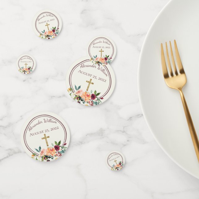 Confettis Elégant or Bourgogne Floral Baby Christening (Groupe)