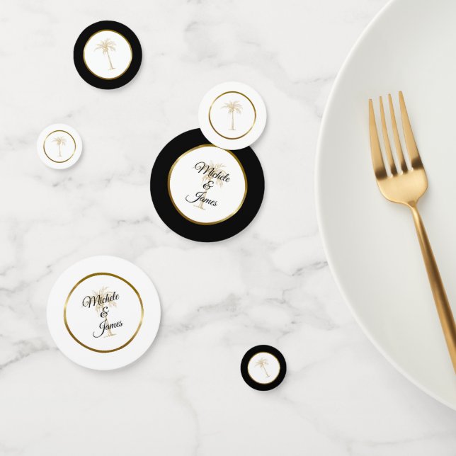 Confettis Élégant Palmier d'or noir Mariage tropical (Groupe)