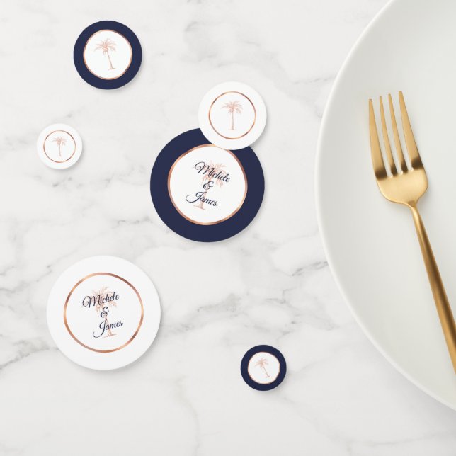 Confettis Elégant Rose bleu marine Gold Palm Tree Mariage (Groupe)