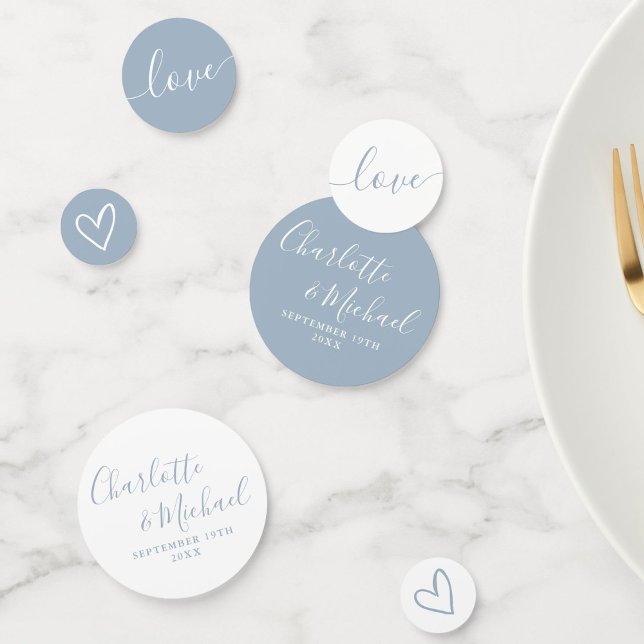 Confettis Élégant Signature Script Bleu Poussiéreux Mariage (Elegant Signature Script Dusty Blue Wedding Confetti)