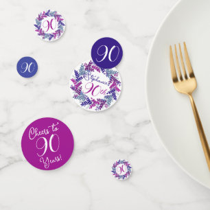 Confettis Elégante couronne violette rose 90e anniversaire C