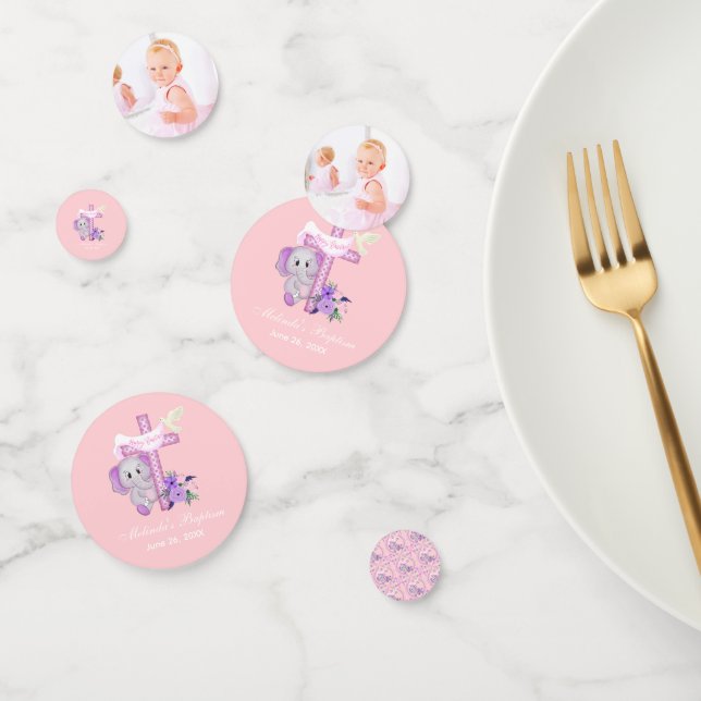 Confettis Élément de décoration bébé éléphant rose avec colo (Groupe)