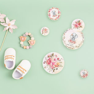 Confettis Elephant Baby shower Boho Chic Coral Aquarelle