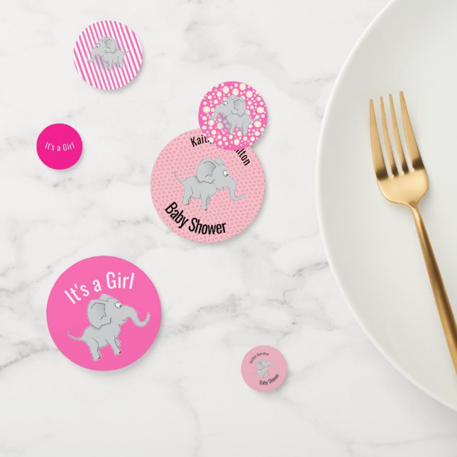 Confettis Eléphant Baby shower fille rose (Groupe)