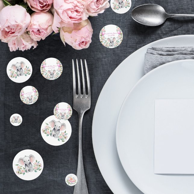 Confettis Eléphant Bébé Avec Des Peonies, Baby shower Eucaly (Créateur téléchargé)