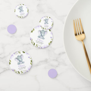 Confettis Eléphant mignon, Fleurs pourpres, Premier Annivers