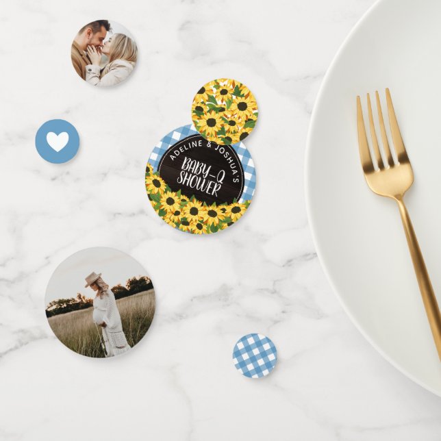 Confettis En vichy Bleu & Tournesols Bébé-Q Douche (Groupe)