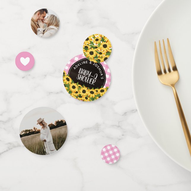 Confettis En vichy rose & Tournesol Baby-Q Douche (Groupe)