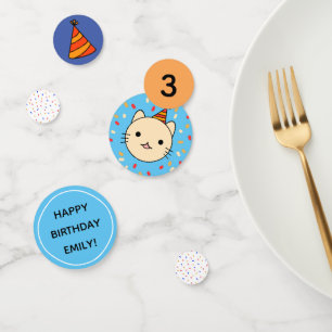 Confettis Enfant Anniversaire Bleu Chat Décoration