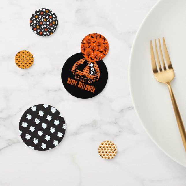 Confettis Enfants Joyeux Halloween Chat Squelette Rétro Couc (Groupe)