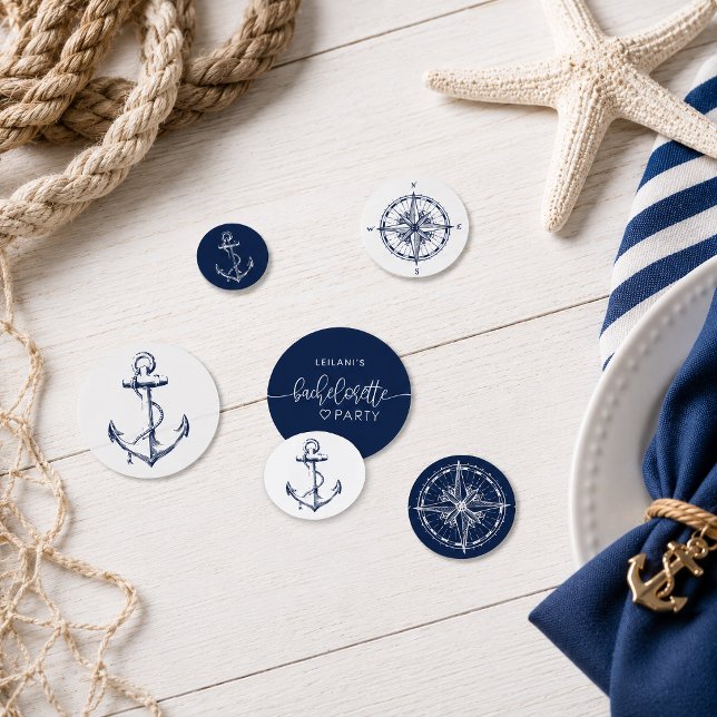 Confettis Enterrement de vie de jeune fille marin (This nautical Bachelorette confetti features an anchor and a compass rose.
)