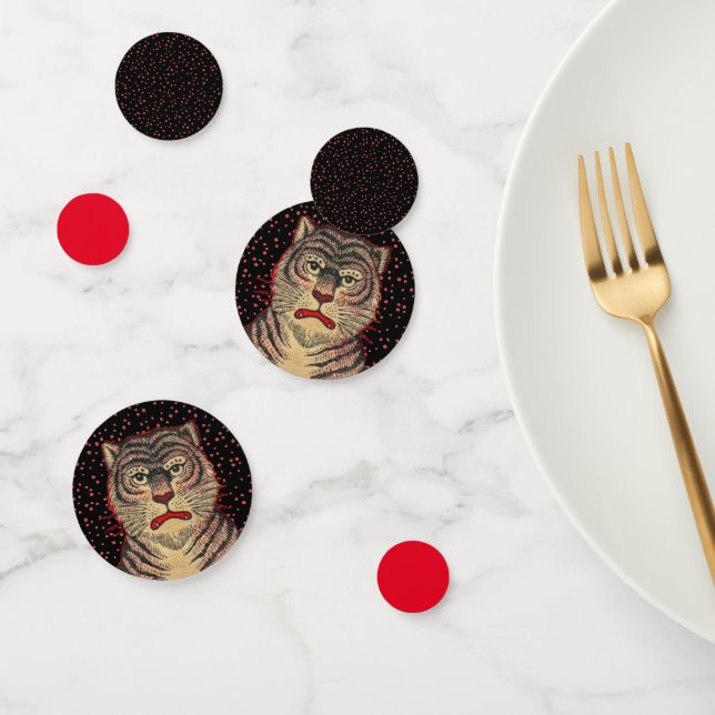 Confettis Face de Frise Asiatique Tigre Rouge Pois Noir (Groupe)